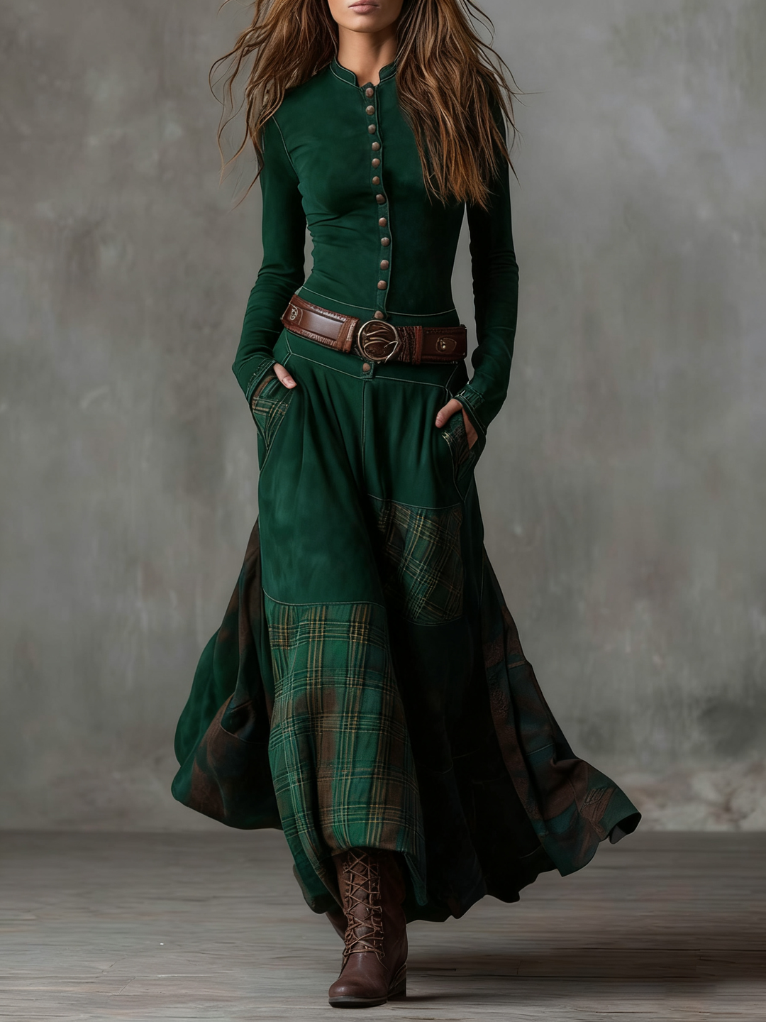 Charlotte | Suede Plaid Maxi Dress