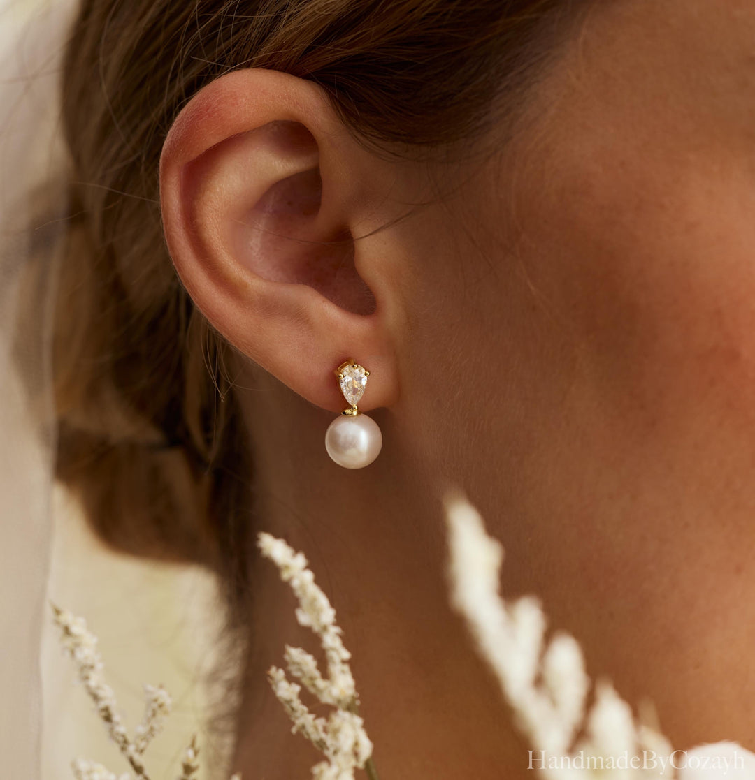 Natural Freshwater Pearl Teardrop Earrings — Bridal & Bridesmaid Gift
