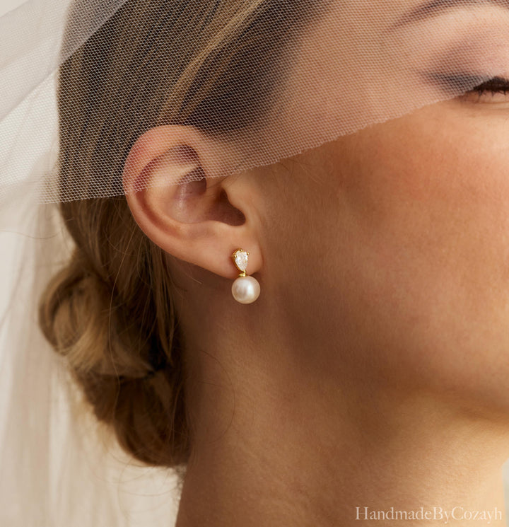 Natural Freshwater Pearl Teardrop Earrings — Bridal & Bridesmaid Gift