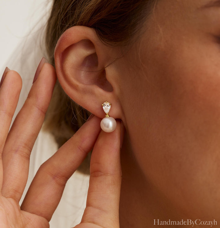 Natural Freshwater Pearl Teardrop Earrings — Bridal & Bridesmaid Gift