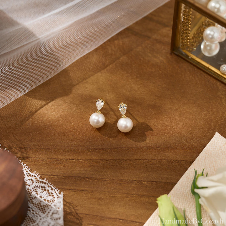 Natural Freshwater Pearl Teardrop Earrings — Bridal & Bridesmaid Gift