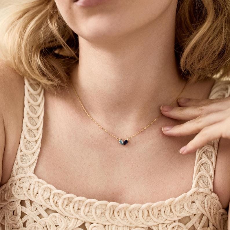 Custom 2 Birthstone Heart Necklace – Personalized Dainty Pendant