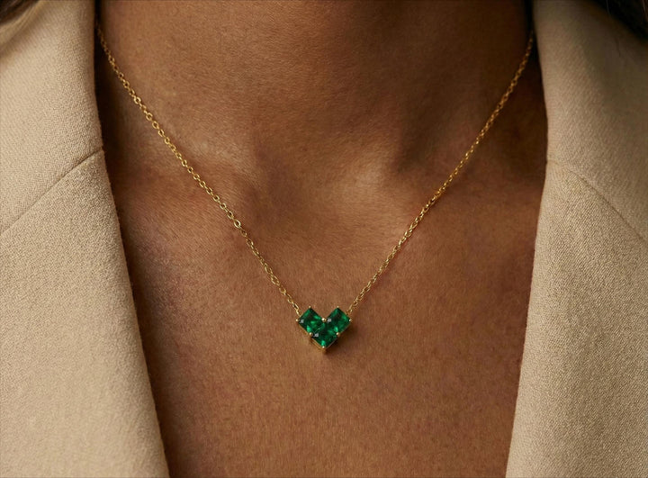 Custom 2 Birthstone Heart Necklace – Personalized Dainty Pendant