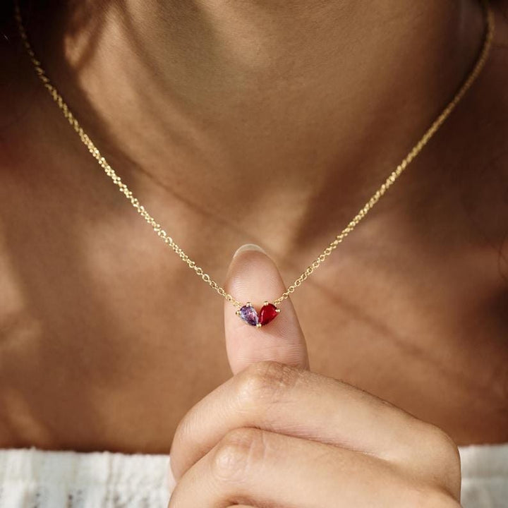 Custom 2 Birthstone Heart Necklace – Personalized Dainty Pendant