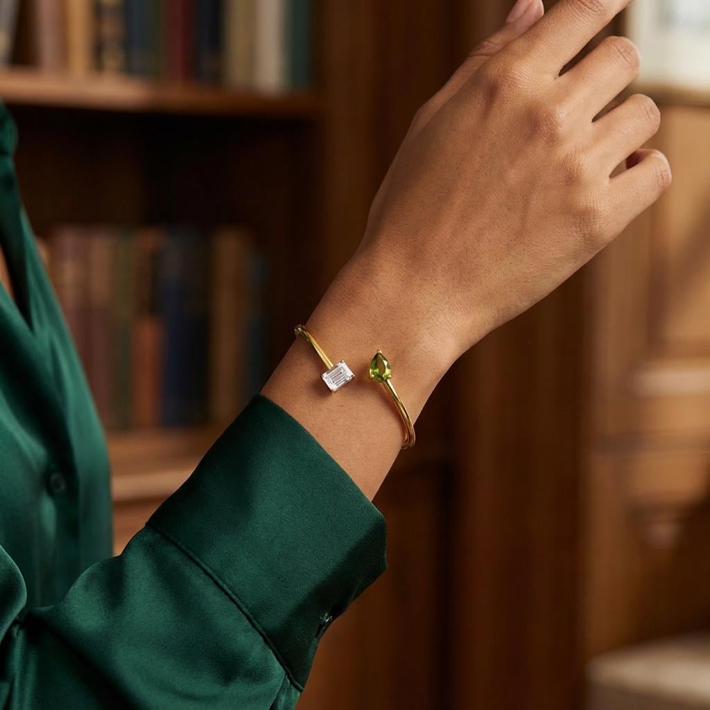 Personalized Double Birthstone Bangle – Dainty Adjustable Cuff