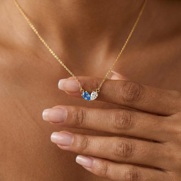 Custom 2 Birthstone Heart Necklace – Personalized Dainty Pendant