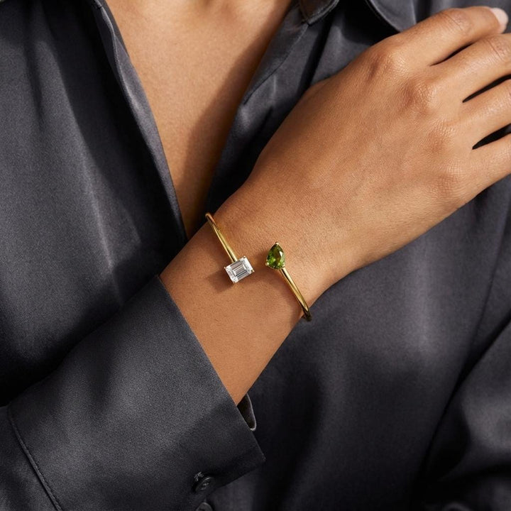 Personalized Double Birthstone Bangle – Dainty Adjustable Cuff