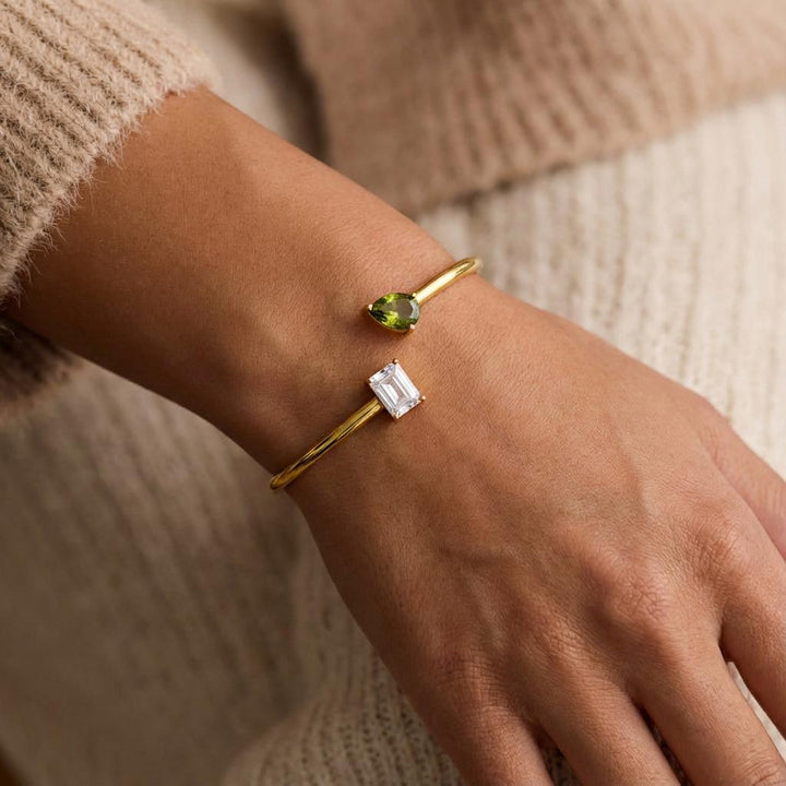 Personalized Double Birthstone Bangle – Dainty Adjustable Cuff