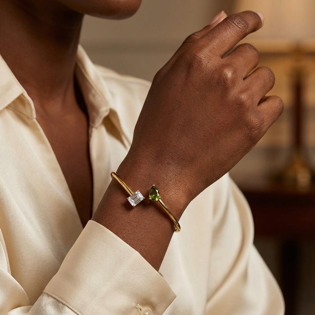 Personalized Double Birthstone Bangle – Dainty Adjustable Cuff