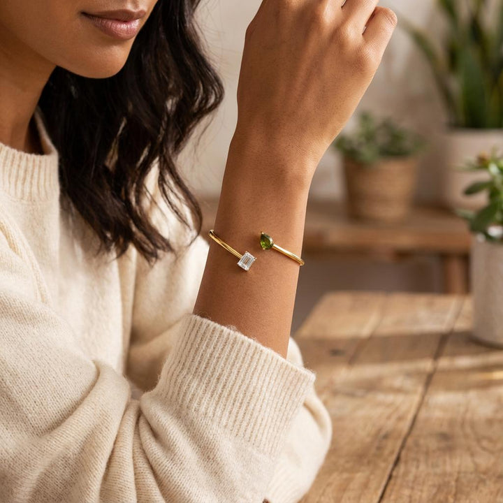 Personalized Double Birthstone Bangle – Dainty Adjustable Cuff