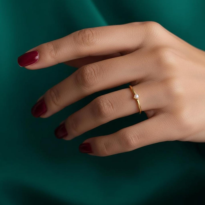 Dainty Pearl Stacking Ring – Delicate Minimalist Band