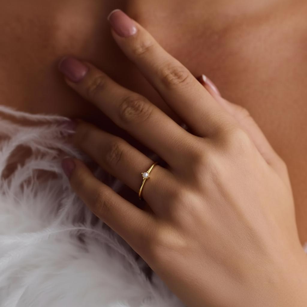 Dainty Pearl Stacking Ring – Delicate Minimalist Band