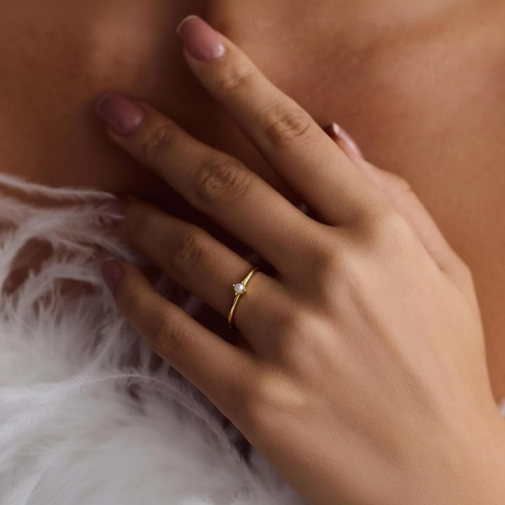 Dainty Pearl Stacking Ring – Delicate Minimalist Band