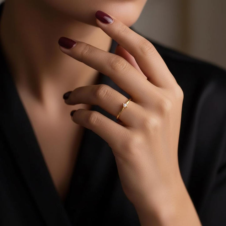 Dainty Pearl Stacking Ring – Delicate Minimalist Band