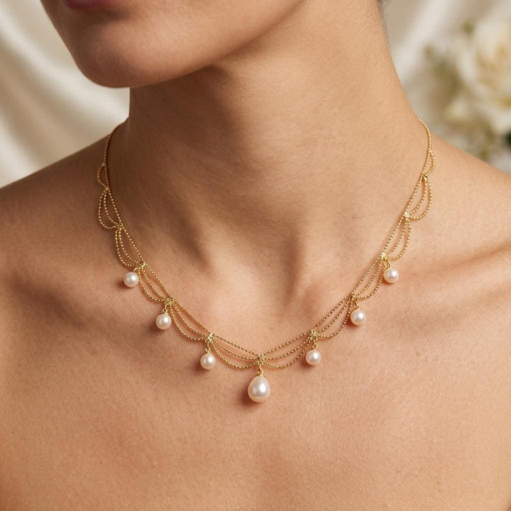 Freshwater Pearl Choker Necklace – Layered Pearl Drop