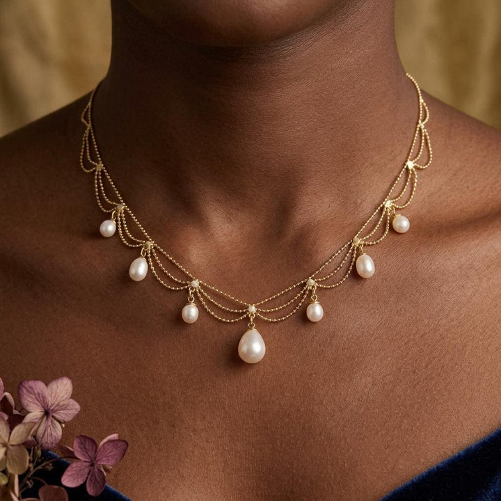 Freshwater Pearl Choker Necklace – Layered Pearl Drop