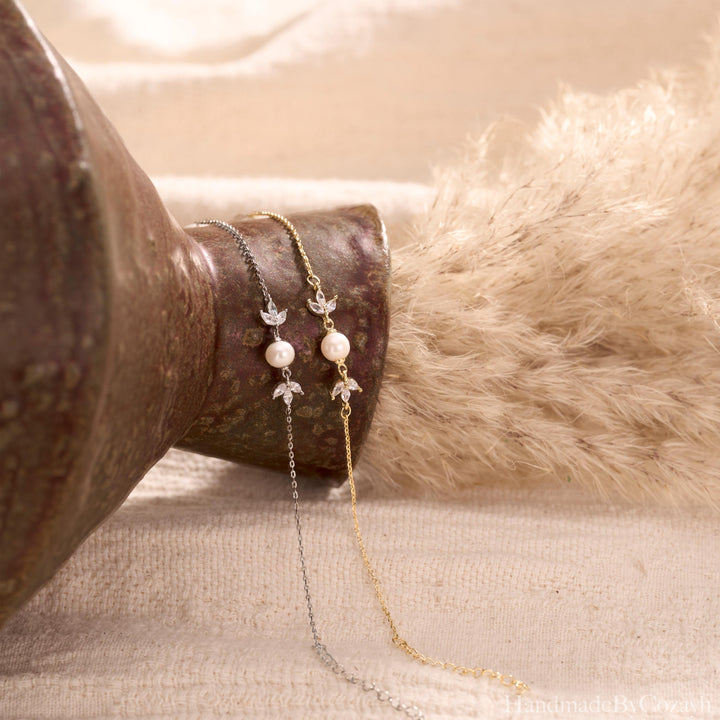 Freshwater Pearl & Crystal Leaf Bracelet – Bridal Jewellery